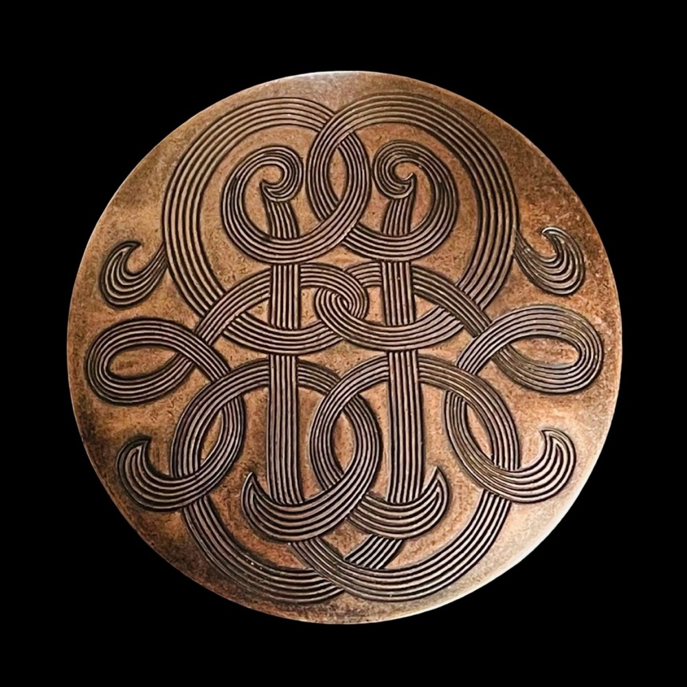 Vintage Copper Brooch With Celtic Knot Design Etching